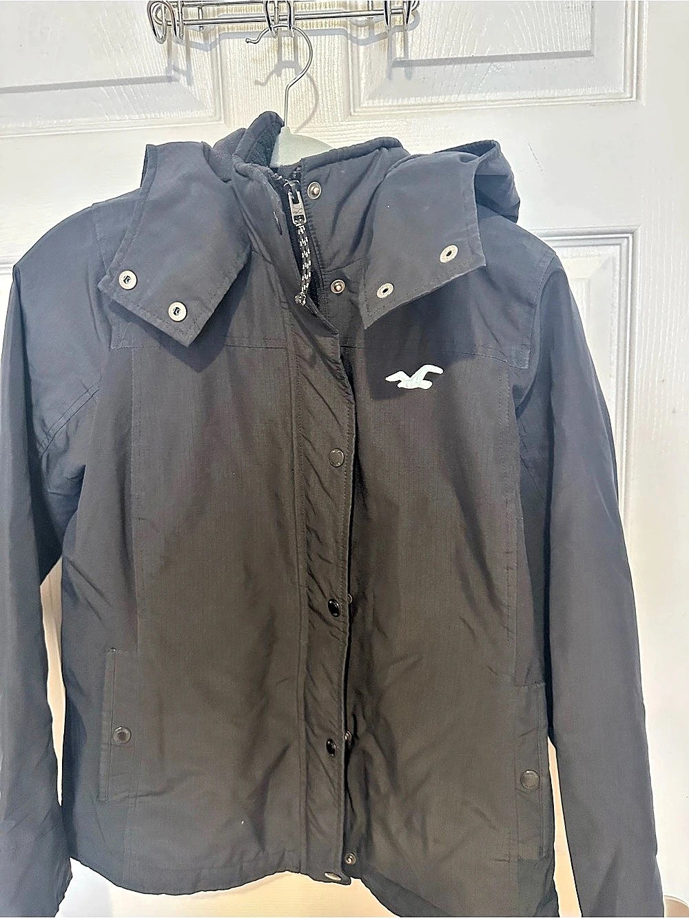 Hollister All-Weather Jacket Hooded Jacket in Black Large Like New